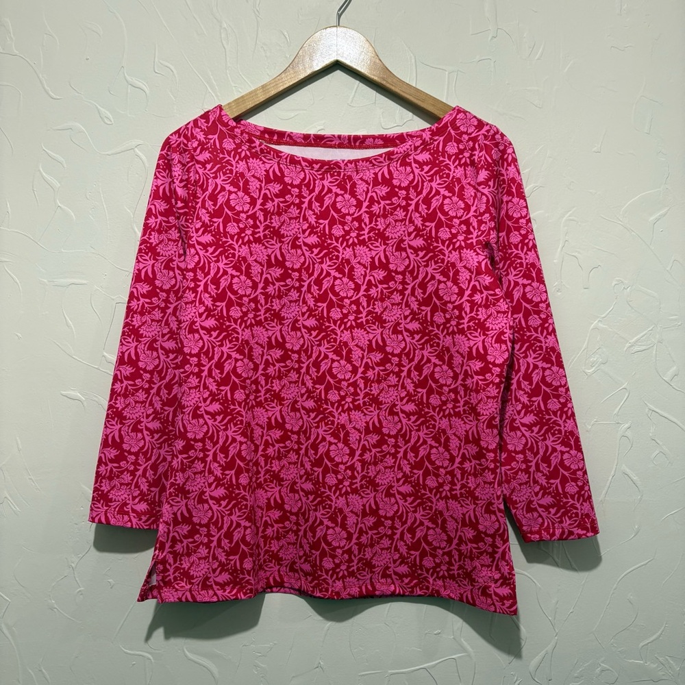 Vineyard Vines red/pink floral print boat-neck 3-quarter sleeve top (medium)